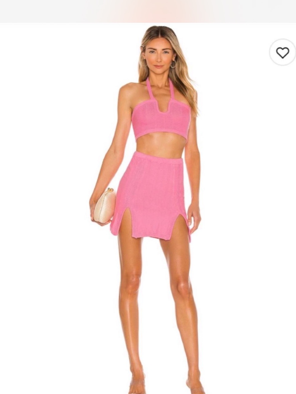 Camila Coelho Pink Knit Mini Skirt with Front Slits